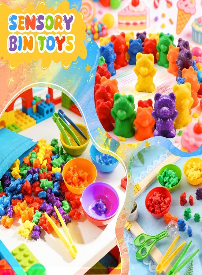 Bbiamsleep Rainbow Counting Bears Set, 105 Pcs Color Sorting Bear Counters Fine Motor Skills Sensory Bin Tools Light Table Manipulatives for Sorting Counting Training - Image 3