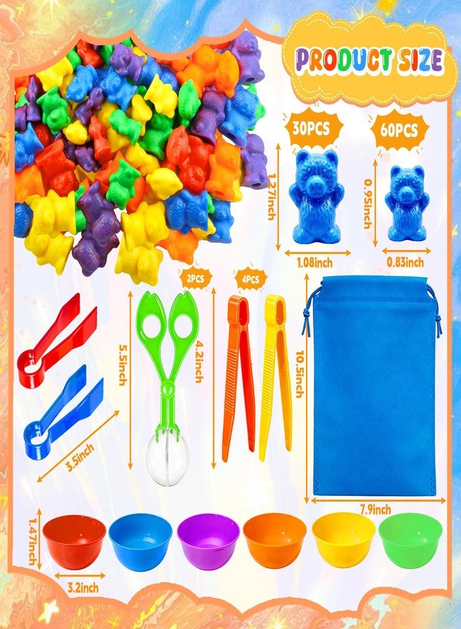 Bbiamsleep Rainbow Counting Bears Set, 105 Pcs Color Sorting Bear Counters Fine Motor Skills Sensory Bin Tools Light Table Manipulatives for Sorting Counting Training - Image 2