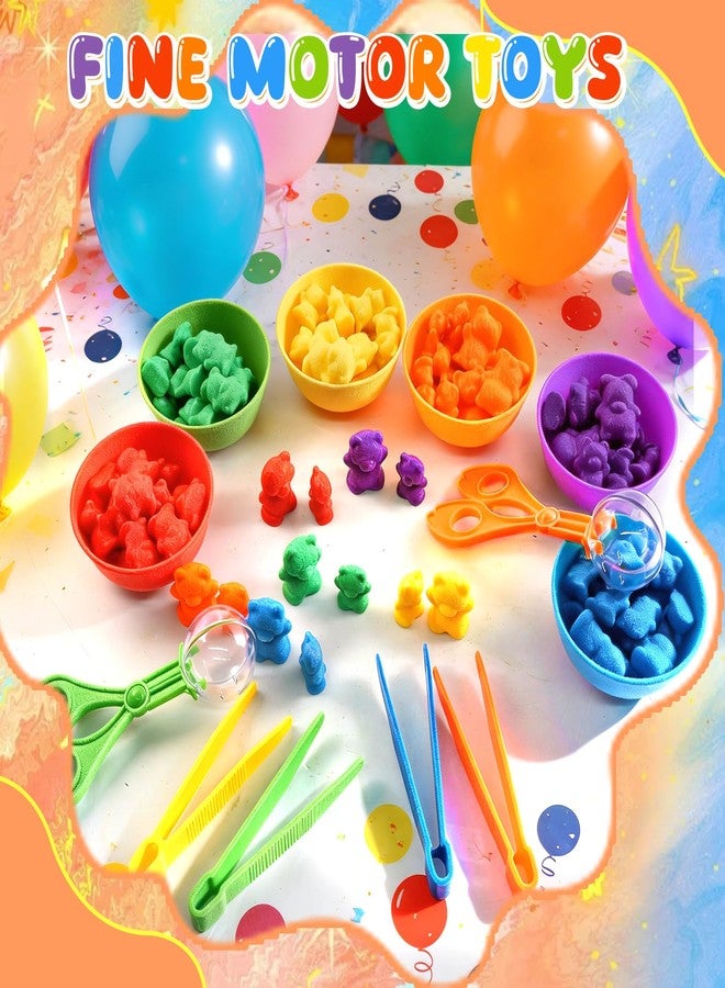 Bbiamsleep Rainbow Counting Bears Set, 105 Pcs Color Sorting Bear Counters Fine Motor Skills Sensory Bin Tools Light Table Manipulatives for Sorting Counting Training - Image 5