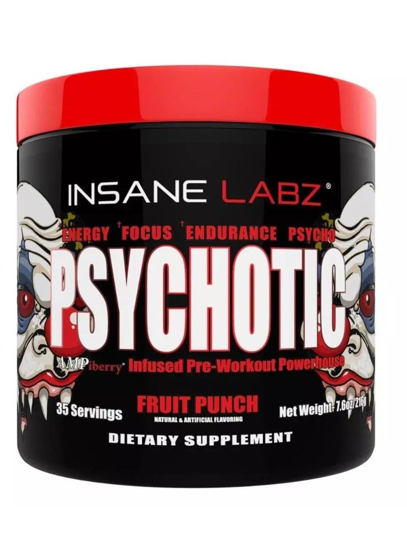 Insane labz Insane Labz Psychotic, High Stimulant Pre Workout Powder, Extreme Lasting Energy, Focus and Endurance with Beta Alanine, Creatine Monohydrate DMAE, 35 Srvgs (Fruit Punch) 