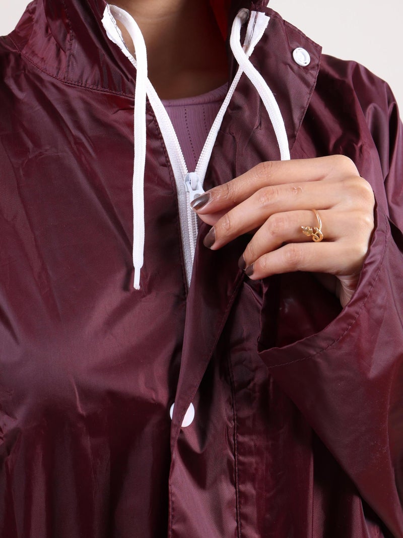 Rupa Women Plain Waterproof Rain Coat in Polyester fabric with Adjustable Hood & Flap-Covered Zip - Image 3