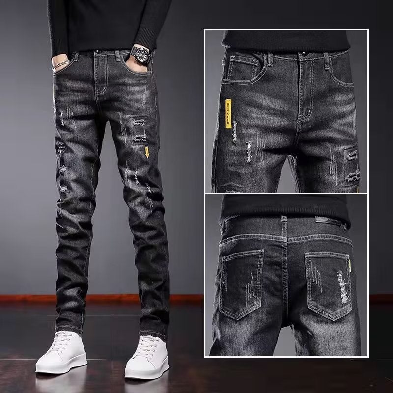Men'S Pants New Arrival Black Casual Pants Korean Style Trendy All-Match Rapped Slim-Fit Denim Trousers For Men - Image 3