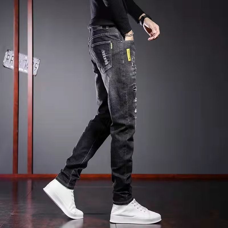 Men'S Pants New Arrival Black Casual Pants Korean Style Trendy All-Match Rapped Slim-Fit Denim Trousers For Men - Image 4