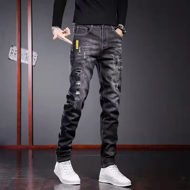 Men'S Pants New Arrival Black Casual Pants Korean Style Trendy All-Match Rapped Slim-Fit Denim Trousers For Men - Image 1