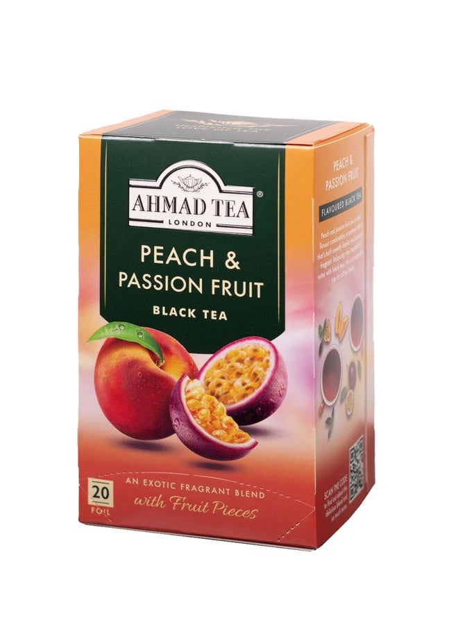 Ahmad Tea Black Tea, Peach & Passion Fruit Teabags, 20 ct (Pack of 1) - Caffeinated & Sugar-Free  - Image 2