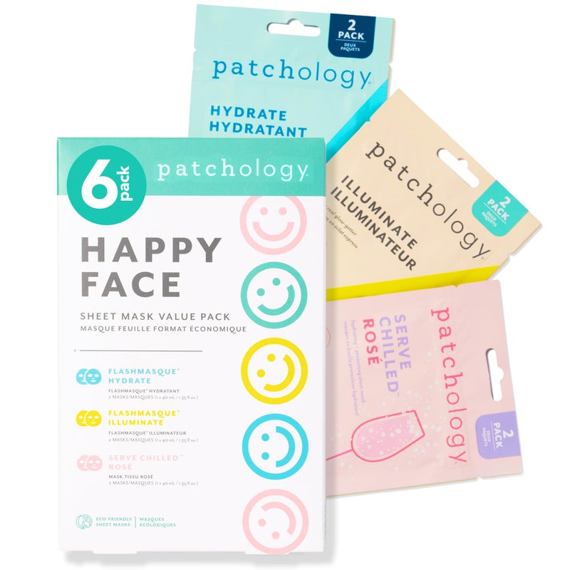 Patchology Face Mask Variety Pack  Brightening Face Mask with Vitamin C stimulates collagen Hydrating Face Masks with Hyaluronic Acid soften skin Renewing Face Masks with Strawberry 6 Masks