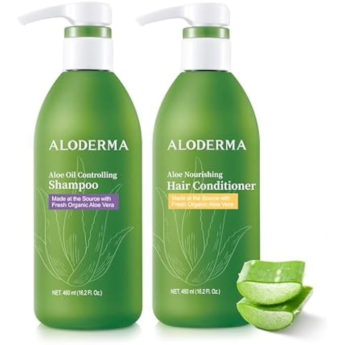 Aloderma Aloe Vera Hair Care Set - Oil Controlling Shampoo, Nourishing Hair Conditioner