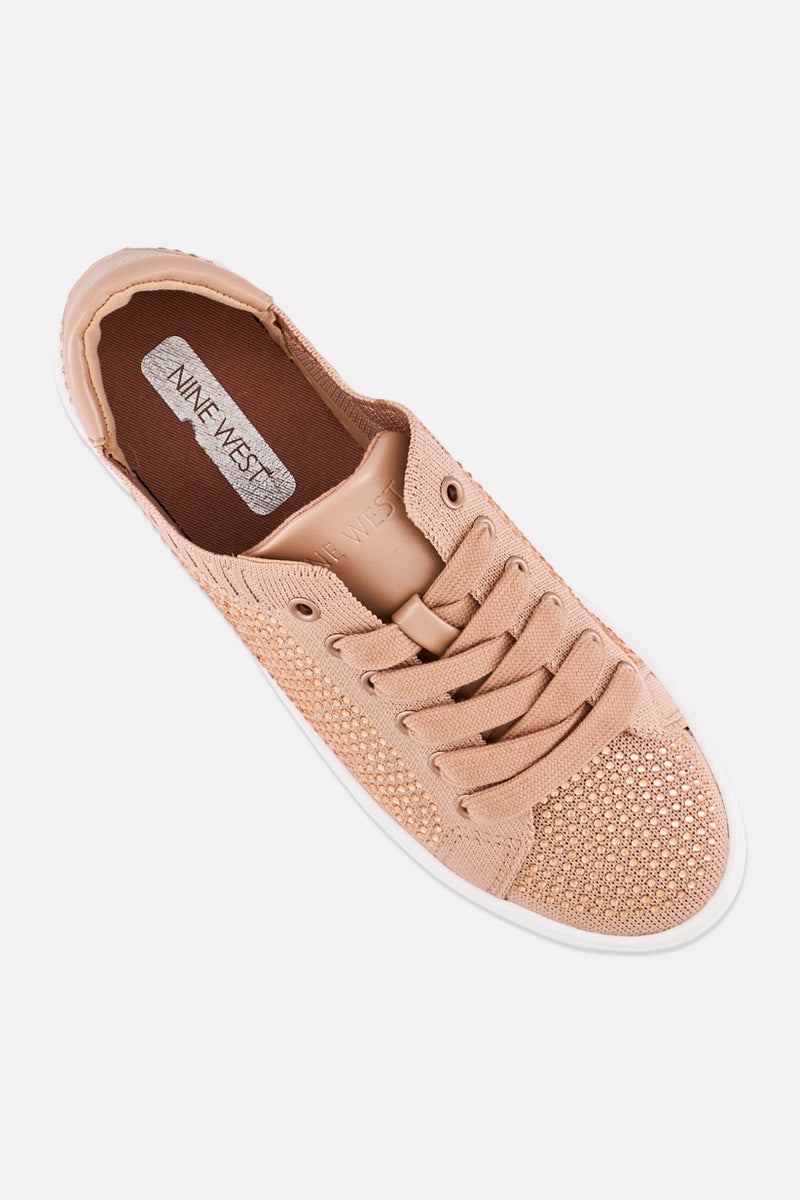 NINE WEST Women Amare2 Embellished Lace Up Casual Shoes, Nude - Image 4