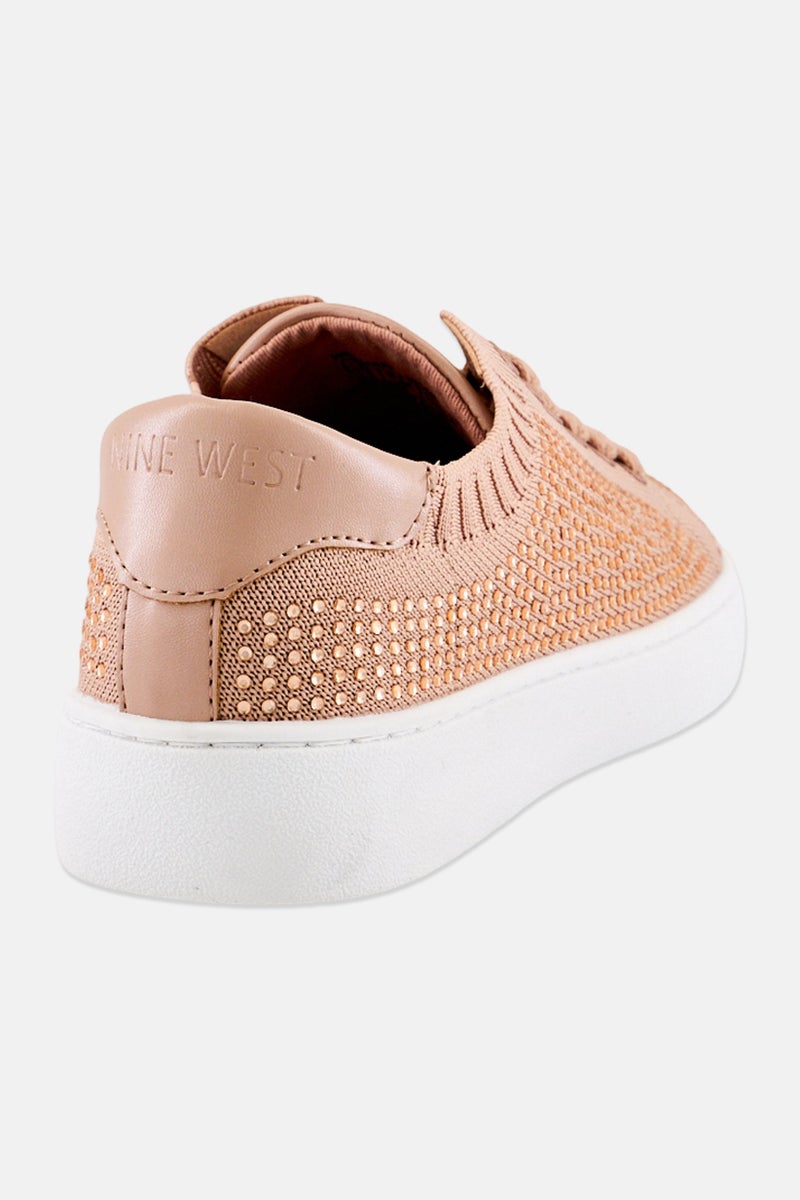 NINE WEST Women Amare2 Embellished Lace Up Casual Shoes, Nude - Image 3