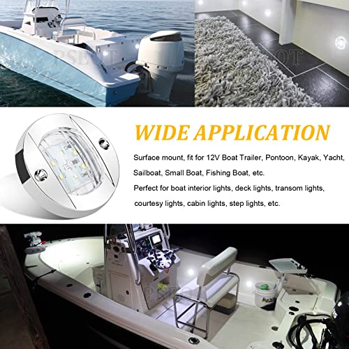 PSEQT 4Pcs Marine Boat Interior Lights, 12V LED Boat Deck Courtesy Light 3'' Round White 6 LED Stern Transom Anchor Light Waterproof Night Fishing Pontoon Lights Surface mount - Image 4