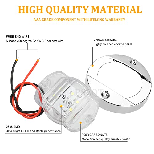 PSEQT 4Pcs Marine Boat Interior Lights, 12V LED Boat Deck Courtesy Light 3'' Round White 6 LED Stern Transom Anchor Light Waterproof Night Fishing Pontoon Lights Surface mount - Image 5