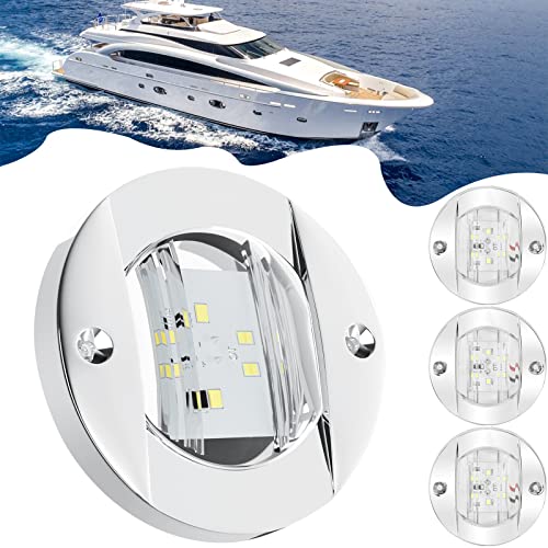 PSEQT 4Pcs Marine Boat Interior Lights, 12V LED Boat Deck Courtesy Light 3'' Round White 6 LED Stern Transom Anchor Light Waterproof Night Fishing Pontoon Lights Surface mount - Image 1