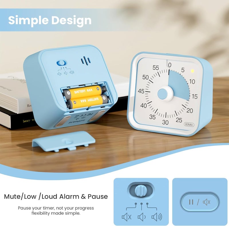 InfPokid Visual Timer with Pause Function for Kids and Adults, Productivity Timer for Study, Teaching, Kitchen Cooking, Office Meetings, Time Management for ADHD (Blue) - Image 4