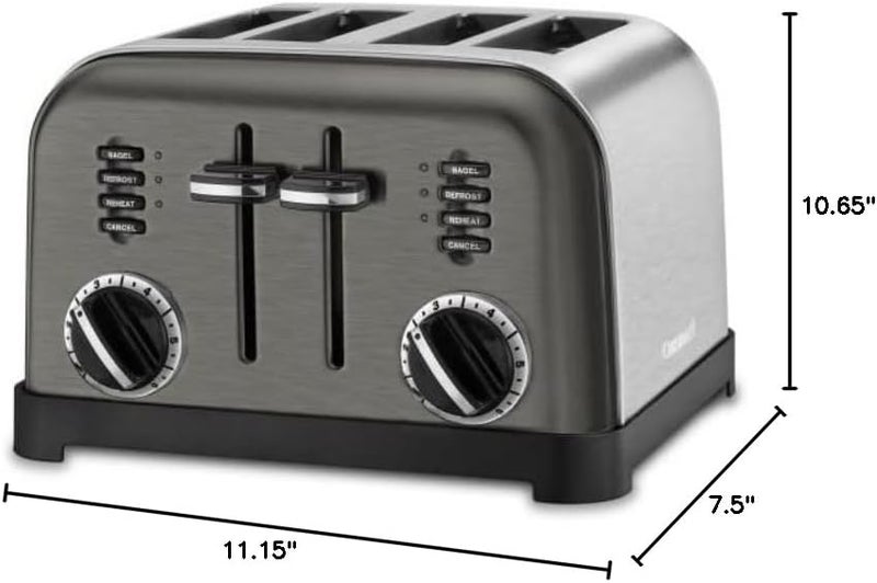 Cuisinart محماص كلاسيكي 4 شريحة CPT-180BKS، أسود/فولاذ مقاوم للصدأ - Image 3