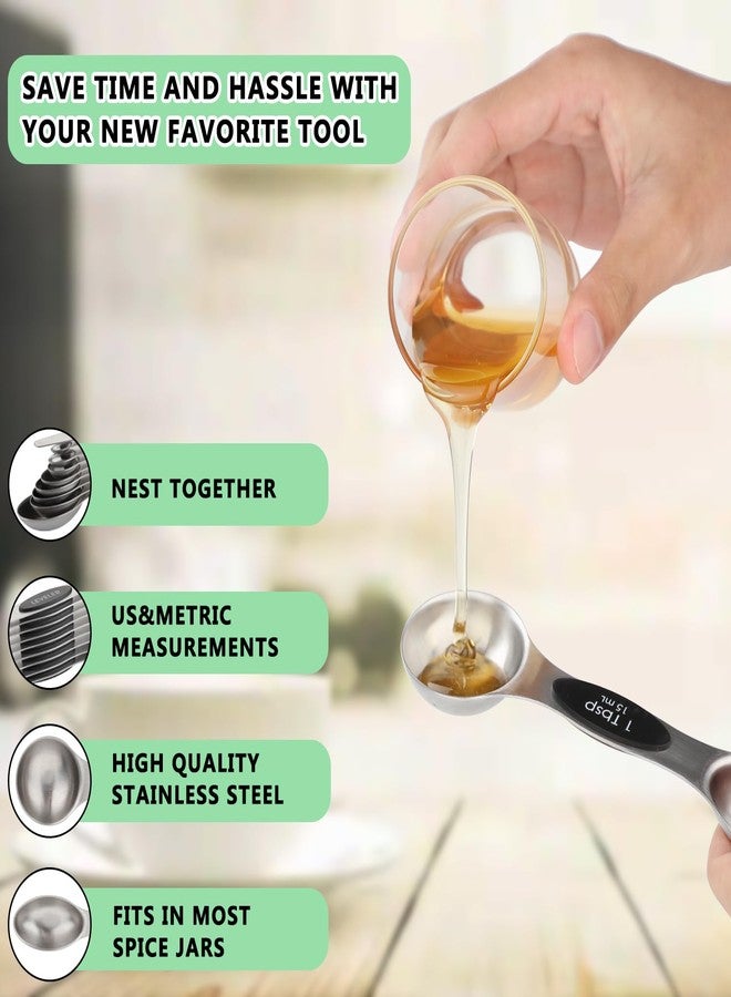 CHAMTILE Magnetic Measuring Spoons Set of 9 Stainless Steel Dual Sided Stackable Teaspoon Tablespoon Nesting Measuring Spoon for Measuring Dry and Liquid Ingredients Fits in Spice Jar - Image 3