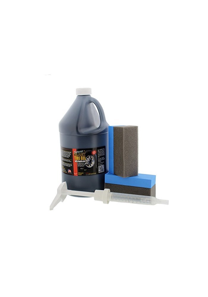 Forever BLACK Tire Gel Gallon with Dispensing Pump and 2 Foam Applicators - Image 3