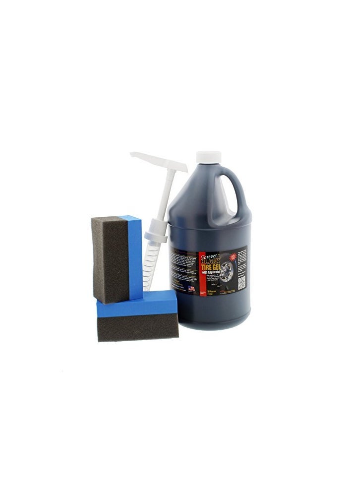 Forever BLACK Tire Gel Gallon with Dispensing Pump and 2 Foam Applicators - Image 1
