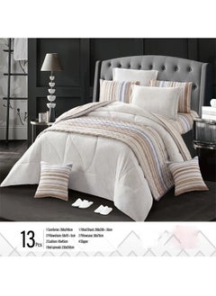 ATM 13-Piece Bedding Set - Complete Luxury Comforter Set with Fitted Sheet,Cushions and Slippers - Beige 
