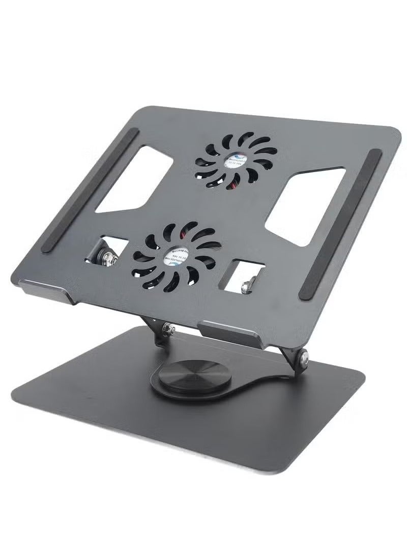ELTRAZONE 360° Rotating Laptop Stand with Built-In Cooling Fans – Adjustable Aluminum Riser for 11" to 17.3" Laptops – Ergonomic, Foldable, and Anti-Slip Notebook Holder for Home, Office, or Desk Use – Heat Dissipation Design with Sleek Black Finish - Image 1