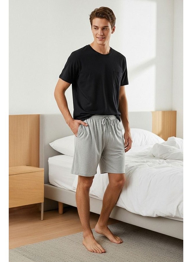 trendyol Black - Gray Regular Fit Knitted Shorts Pajama Set TMNSS25PT00033 
