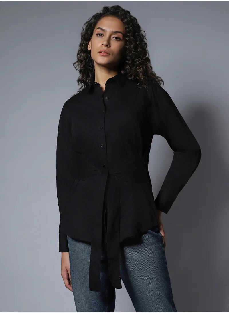 HIGH STAR Solid Boxy Longline Shirts for Women