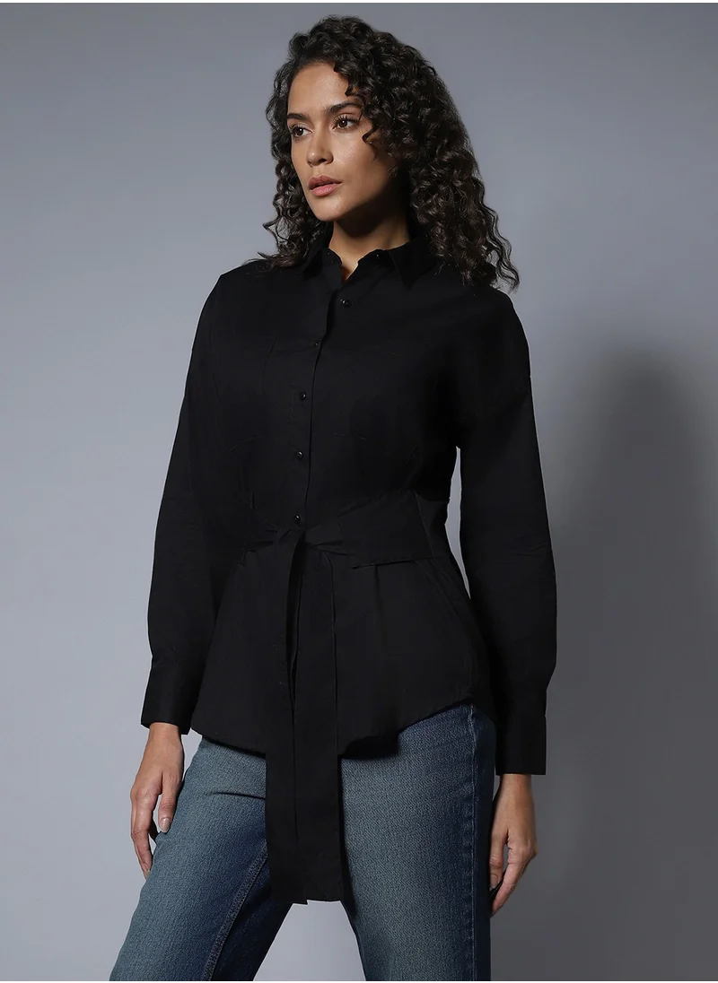 هاي ستار Solid Boxy Longline Shirts for Women