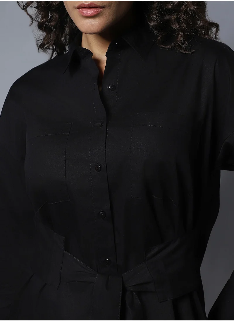 HIGH STAR Solid Boxy Longline Shirts for Women