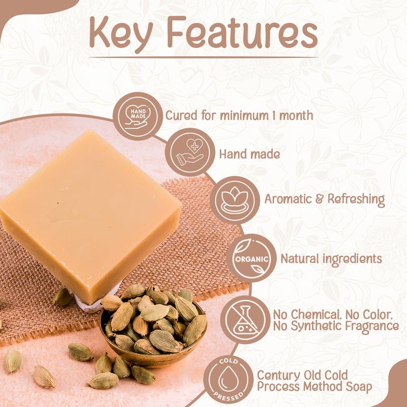 Naturalis Cardamom Oil Soap Handmade ColdPressed Soap with Organic Cardamom Free from Harsh Chemicals Deep Cleansing Hydration and Refreshing Aroma 100g Each Pack of 2 - Image 2