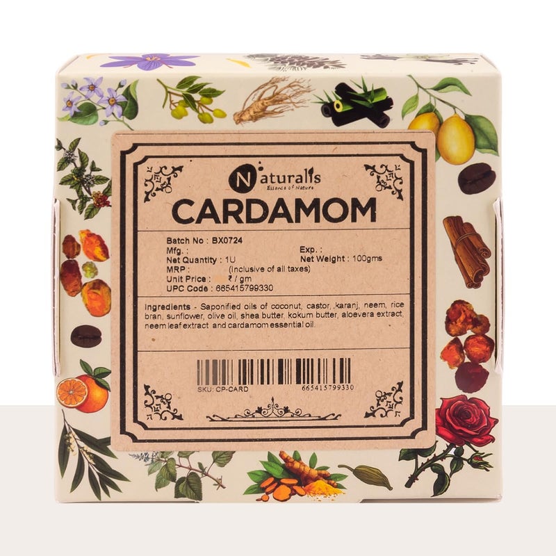Naturalis Cardamom Oil Soap Handmade ColdPressed Soap with Organic Cardamom Free from Harsh Chemicals Deep Cleansing Hydration and Refreshing Aroma 100g Each Pack of 2 - Image 1