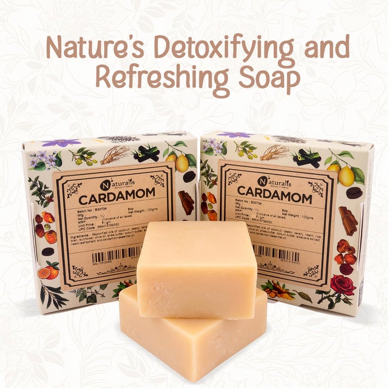 Naturalis Cardamom Oil Soap Handmade ColdPressed Soap with Organic Cardamom Free from Harsh Chemicals Deep Cleansing Hydration and Refreshing Aroma 100g Each Pack of 2 - Image 4