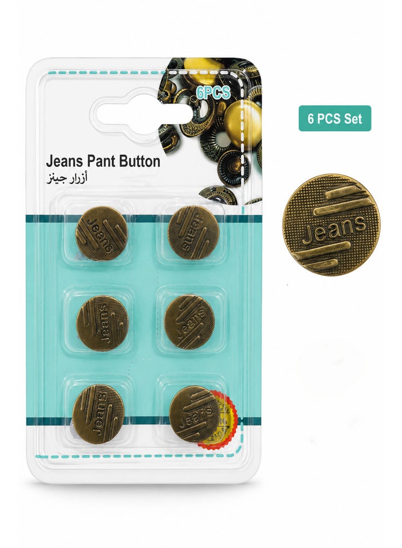 6 PCS Jeans Pant Buttons – Premium Metal Replacement Buttons for Jeans, Trousers, Denim Pants & Jackets, Antique Bronze Finish, Strong & Durable - Image 2
