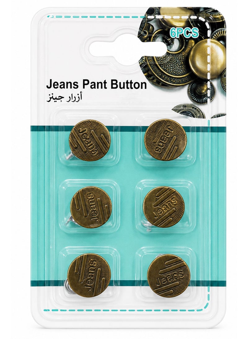 6 PCS Jeans Pant Buttons – Premium Metal Replacement Buttons for Jeans, Trousers, Denim Pants & Jackets, Antique Bronze Finish, Strong & Durable - Image 1