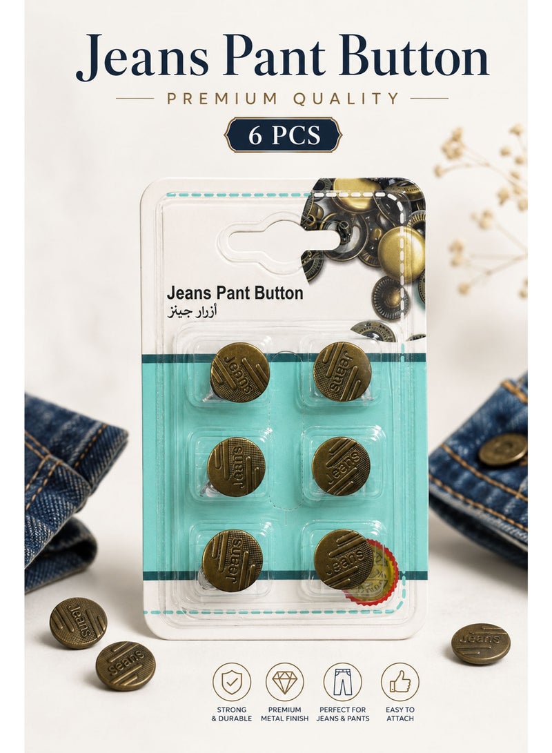 6 PCS Jeans Pant Buttons – Premium Metal Replacement Buttons for Jeans, Trousers, Denim Pants & Jackets, Antique Bronze Finish, Strong & Durable - Image 3