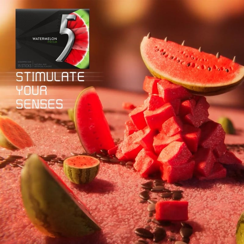 5 Gum Watermelon Prism Sugarfree Gum - 10 Packs with 150 Sticks Total - Image 3