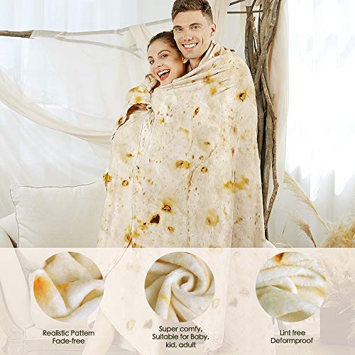 Admitrack Tortilla Envelop Blanket, Burritos Round Envelop, Funny Realistic Food Round Blanket, Novelty Burritos Throw for Adults & Kids (Double Sided) - Image 2