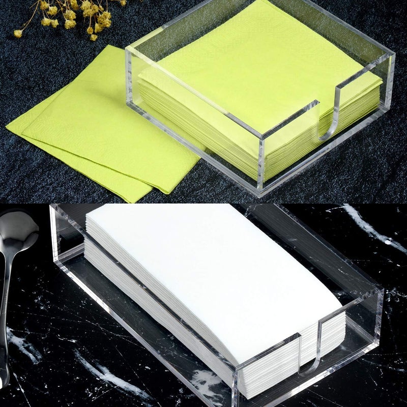 BOAO Acrylic Cocktail Napkin Holder for Table Clear Beverage Napkin Holder Square Rectangle for Dinner Kitchen Bathroom Restaurant Bar 2 Pieces 5 x 5 Inch 9 x 55 Inch - Image 3