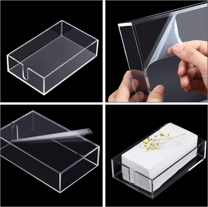 BOAO Acrylic Cocktail Napkin Holder for Table Clear Beverage Napkin Holder Square Rectangle for Dinner Kitchen Bathroom Restaurant Bar 2 Pieces 5 x 5 Inch 9 x 55 Inch - Image 4