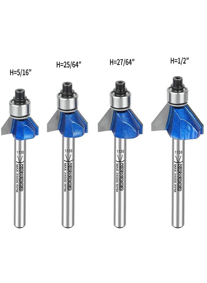 KOWOOD Plus 45 Degree Chamfer Router Bit Set, 1/4 Inch Shank, Cutting Diameter in 1/4”, 5/16”, 3/8”, 1/2”.KOWOOD C3 Carbide. Ideal for Angled Edges, Clean Edge or Decorative Pieces - Image 2