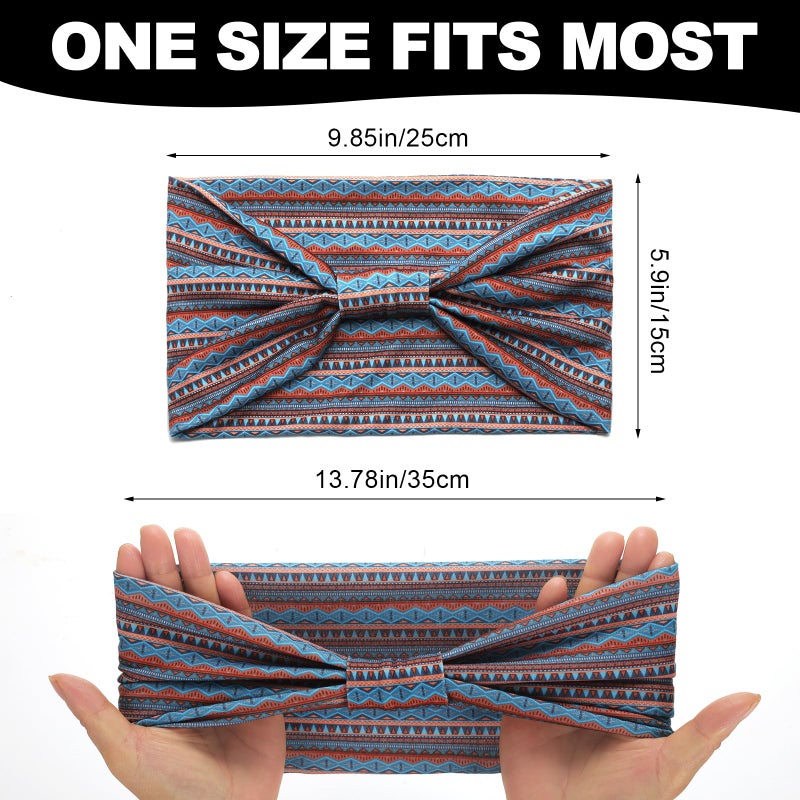 Cobahom 6 Pcs Wide Headbands for Women Non Slip Soft Fabric Hair Wrap Boho Head Bands Elastic Sport Hair Bands for Workout Yoga Running (Boho Stripe) - Image 3