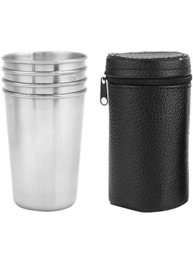 HOOKOR Portable Metal Tumbler Set with Storage Bag - 4 Pieces (170ml), Stackable Beer Glass for Camping and Hiking - Image 1