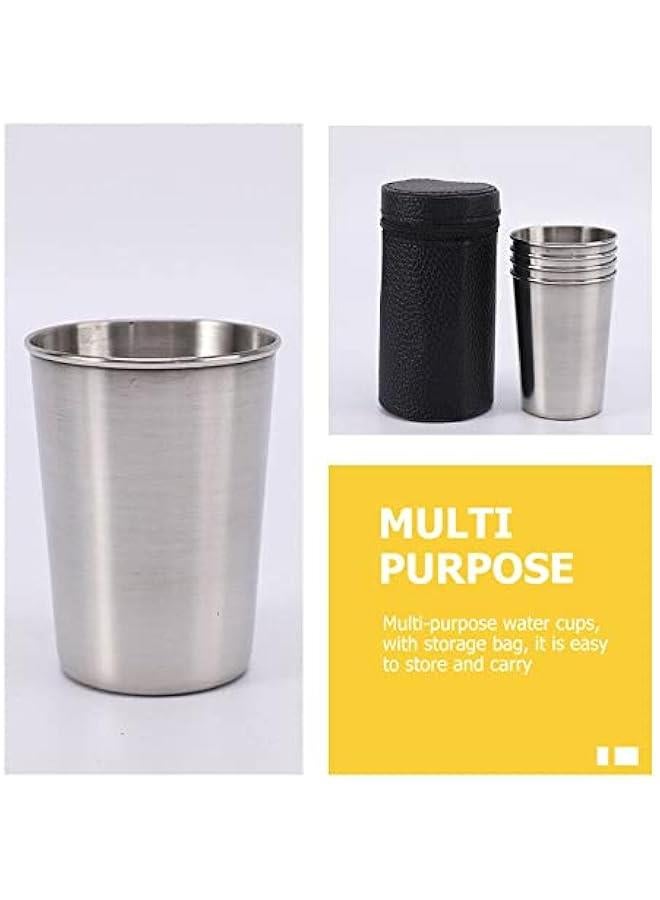 HOOKOR Portable Metal Tumbler Set with Storage Bag - 4 Pieces (170ml), Stackable Beer Glass for Camping and Hiking - Image 3