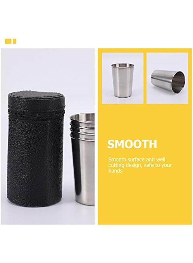 HOOKOR Portable Metal Tumbler Set with Storage Bag - 4 Pieces (170ml), Stackable Beer Glass for Camping and Hiking - Image 4