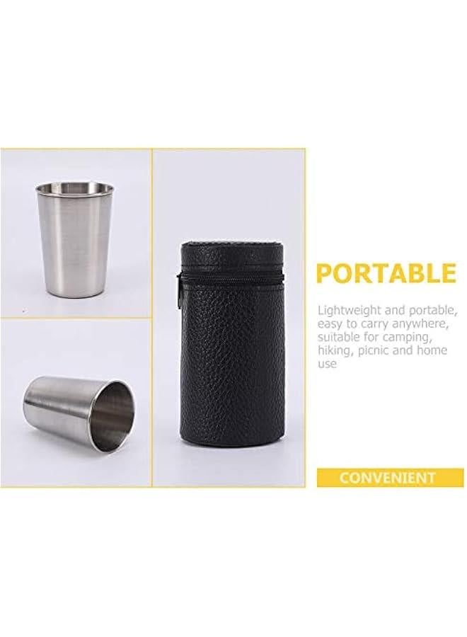 HOOKOR Portable Metal Tumbler Set with Storage Bag - 4 Pieces (170ml), Stackable Beer Glass for Camping and Hiking - Image 5