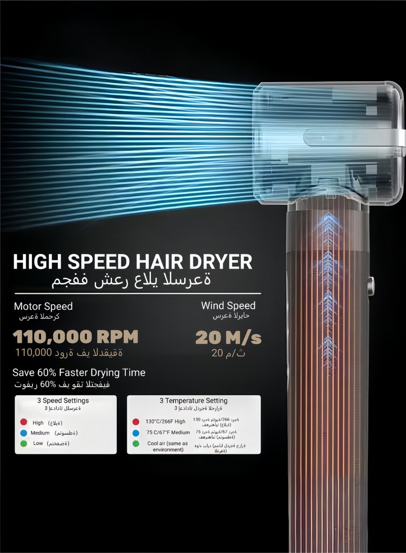 ZONBON 7-in-1 Hair Dryer Brush and Styling Tool Set, Hair Streightening Brushes, Hot Air Curler, for Drying, Combing, Curling, and Straightening Hair, 1400W, 110,000 RPM Air Curler Suitable for Ion-Enhanced Hair Dryer with three Temperature Levels and Cold Air Salon-Quality Styling Black Gift box - Image 5
