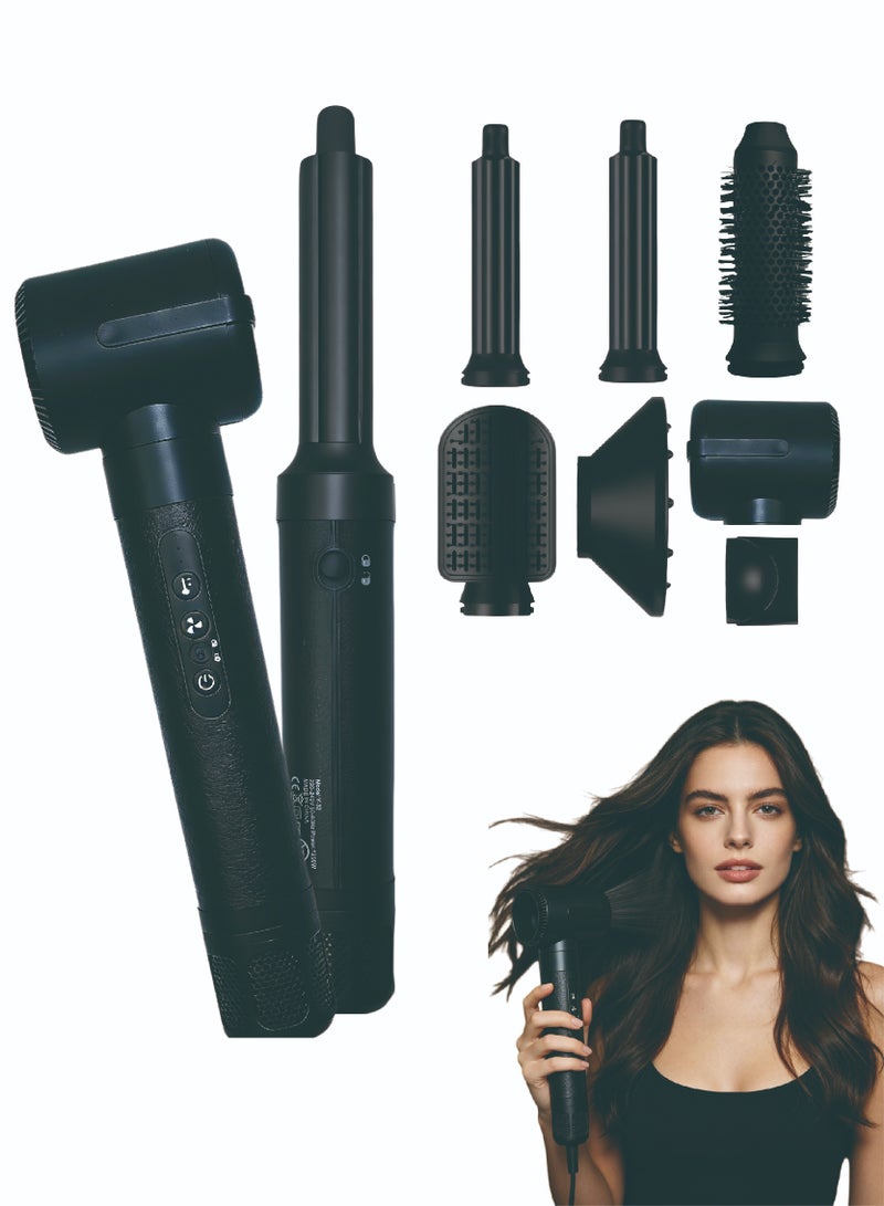 ZONBON 7-in-1 Hair Dryer Brush and Styling Tool Set, Hair Streightening Brushes, Hot Air Curler, for Drying, Combing, Curling, and Straightening Hair, 1400W, 110,000 RPM Air Curler Suitable for Ion-Enhanced Hair Dryer with three Temperature Levels and Cold Air Salon-Quality Styling Black Gift box - Image 1