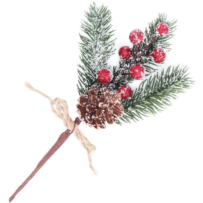 10 PCS ARTIFICIAL CHRISTMAS TREE PICKS SPRAYS 8 FROSTED PINE BRANCHES STEMS WITH PINECONES RED HOLLY BERRIES TWIGS FOR HOME GARDEN XMAS PARTY FLOWER ARRANGEMENTS ORNAMENTS HOLIDAY DECOR RED