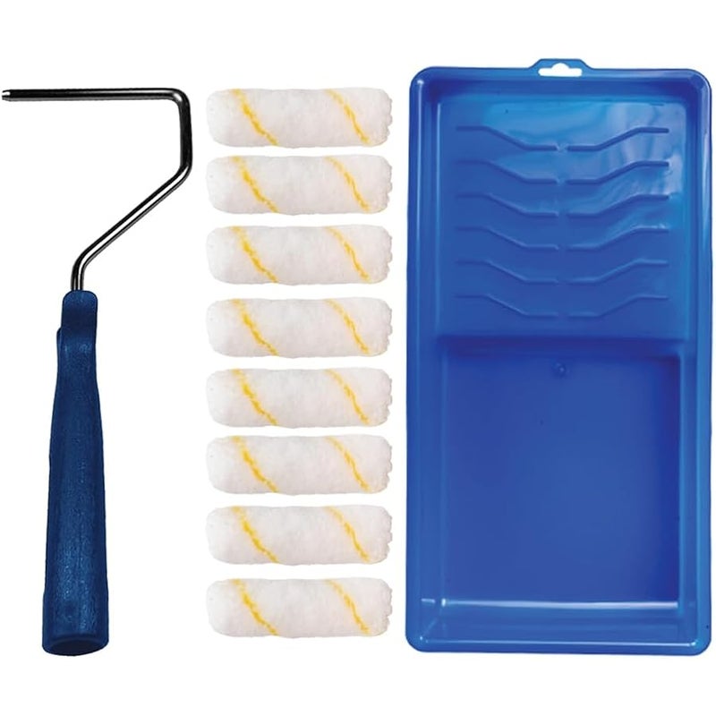Pro-Grade - Paint Roller Tool Kit - 10 Piece Painting Set - Mini Plastic Paint Tray Set, Mini Roller Frame,Microfiber Roller Covers - Image 1