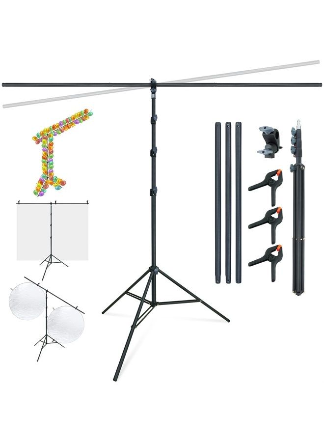 Lincostore T-Shape Portable Background Backdrop Support Stand Kit 6.7ft Wide 9.5ft Tall Adjustable Photo Backdrop Stand with 3 Clamps - Image 1