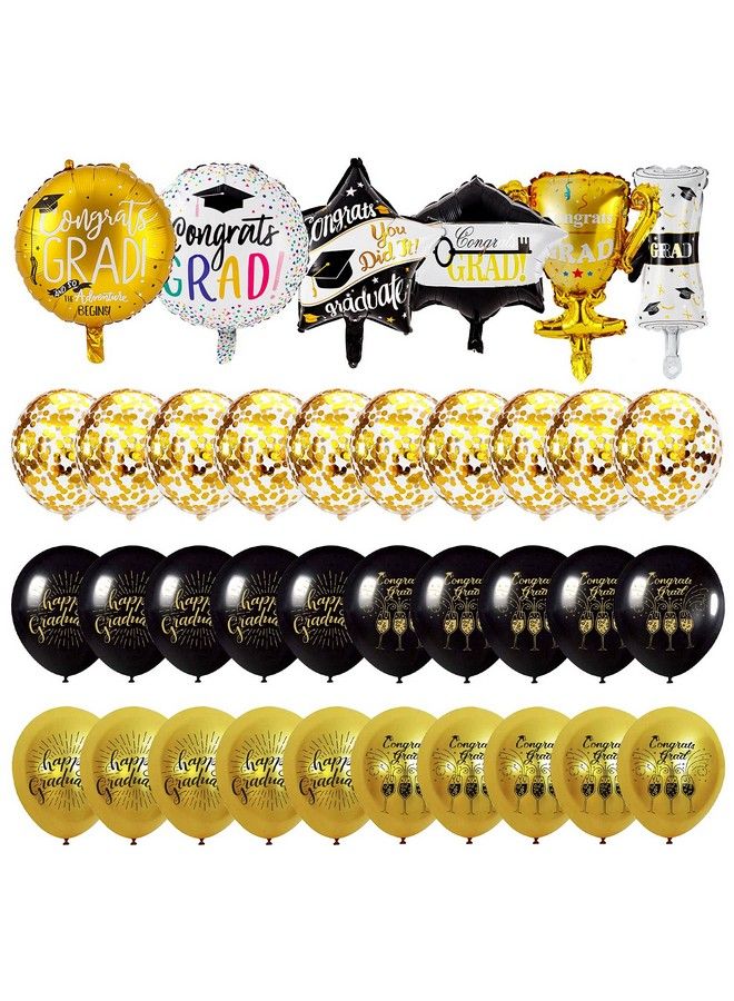 FFNIU 38Pcs 2023 Graduation Balloons Black Confetti Gold Balloons Class Of 2023 Congrats Graduation Balloons For College High School Party Decorations Supplies - Image 3