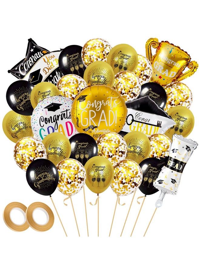 FFNIU 38Pcs 2023 Graduation Balloons Black Confetti Gold Balloons Class Of 2023 Congrats Graduation Balloons For College High School Party Decorations Supplies - Image 2